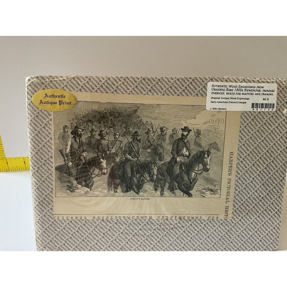 Genuine Antique Wood Engraving Civil War 1863 Morgan’s Raiders HARPER’S History